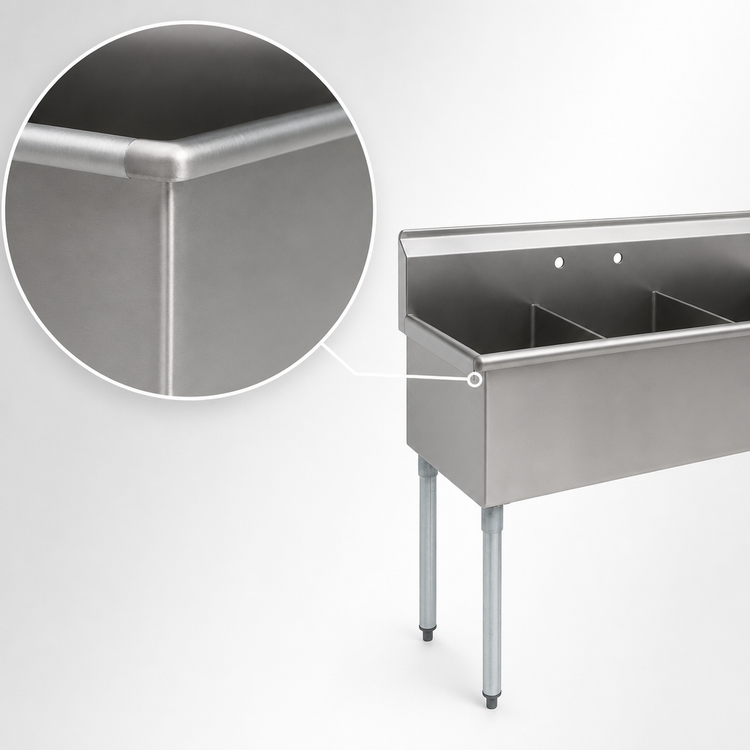 Product image #3 for Eagle Group 61-3/8 Inch Three-Compartment Utility Sink, 16-Gauge 430 Stainless Steel, No Drainboards