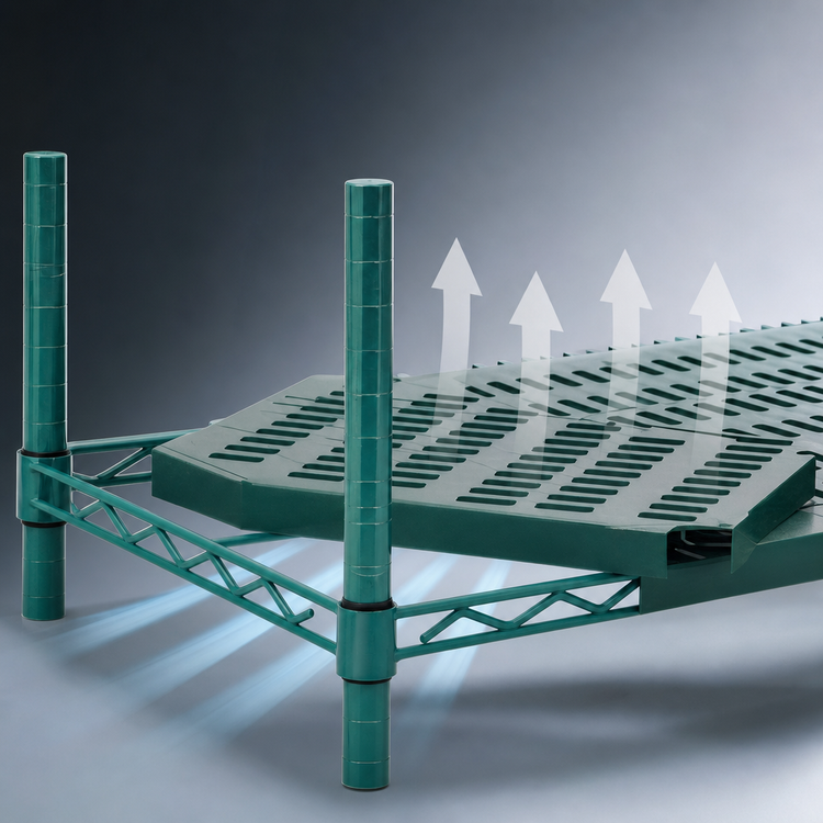 Product image #3 for QuadPlus Green Louvered Polymer Shelf Mat, 48 x 21 Inches, with Wire QuadTruss Frame