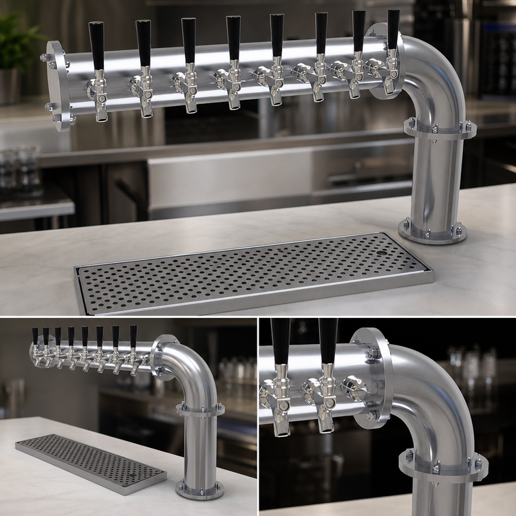 Product image #3 for Glastender Pipe Cantilever 8-Faucet Glycol-Cooled Stainless Steel Countertop Draft Dispensing Tower