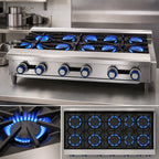 Thumbnail image #3 for Imperial (Middleby) IHPA-10-60 60-Inch Gas Countertop Hot Plate with 10 Open Burners, Stainless Steel Front and Sides