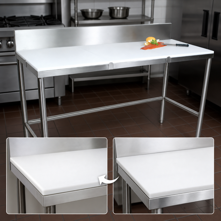 Product image #3 for John Boos 60" x 30" Reversible Poly Top Trimming Table with 6" Removable Backsplash