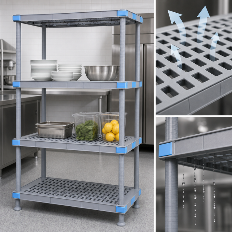 Product image #3 for Millenia Polymer Starter Shelving Unit with 4 Open Grid Shelves, 54 x 21 x 74 Inches, Gray