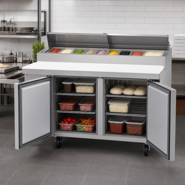 Product image #3 for Hoshizaki Steelheart 60-Inch Reach-In Two-Section Pizza Prep Table with 1/2-Inch White Poly Cutting Board