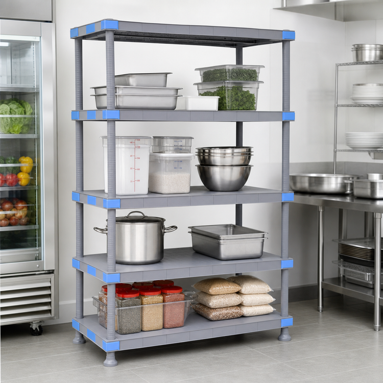Product image #3 for Millenia Polymer Stationary Starter Shelving Unit, 36"W x 21"D x 62"H, Gray, 4 Solid Shelves