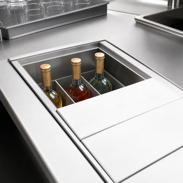 Product image #3 for Top Shelf 42-Inch Underbar Bottle Well with Ice Chest Cover Assembly, 3-Bottle Capacity