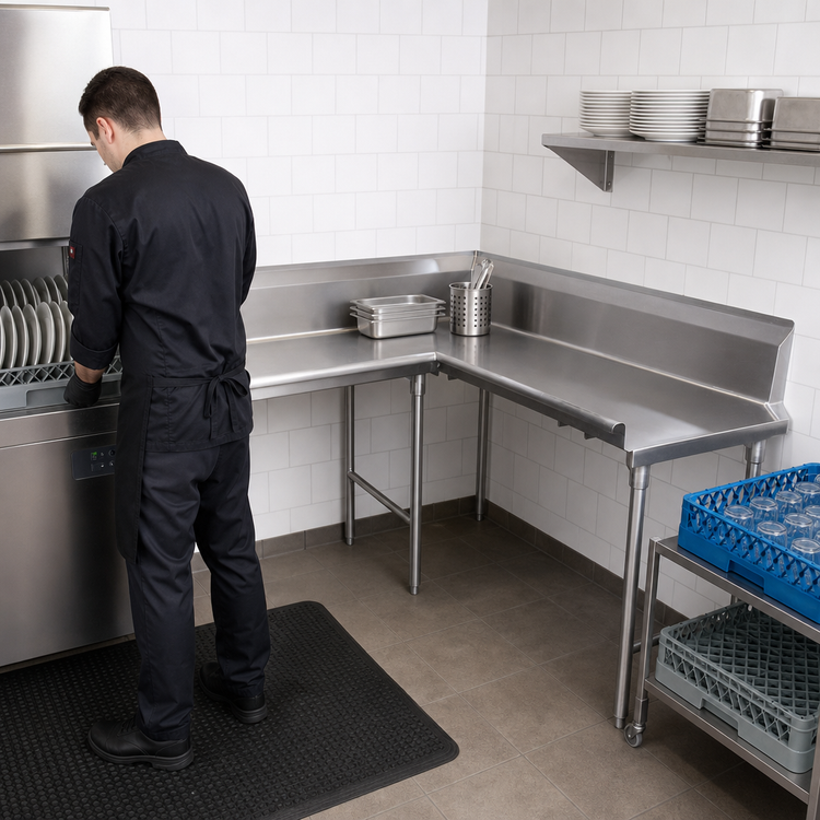 Product image #3 for Advance Tabco Korner Clean Left-Hand L-Shaped Dish Table, 83 Inch, 14 Gauge 304 Stainless Steel