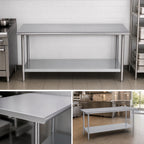 Thumbnail image #3 for Duke Manufacturing 416-2460 60 x 24 in Stainless Steel Work Table, Flat Top Without Backsplash, 16-Gauge Top, Galvanized Undershelf