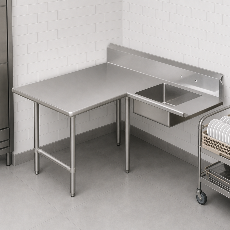Product image #3 for John Boos Pro-Bowl L-Shaped Soiled Landing Dishtable with 10 Inch Landing Shelf and 20 x 20 x 8 Inch Sink Bowl, 72 Inch Corner-to-End, Left-to-Right