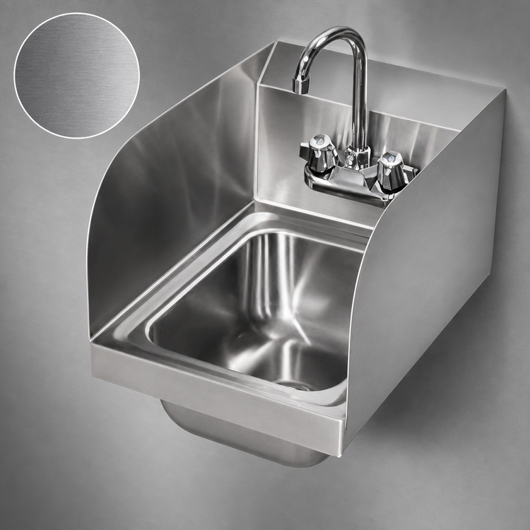 Product image #3 for Klinger's Trading Wall-Mount Stainless Steel Hand Sink with Side Splashes, Gooseneck Faucet, and Basket Drain
