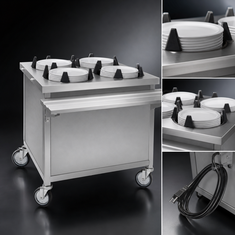 Product image #3 for Director's Choice Mobile Heated Dish Dispenser with Four 9-1/8 Inch Plate Tubes