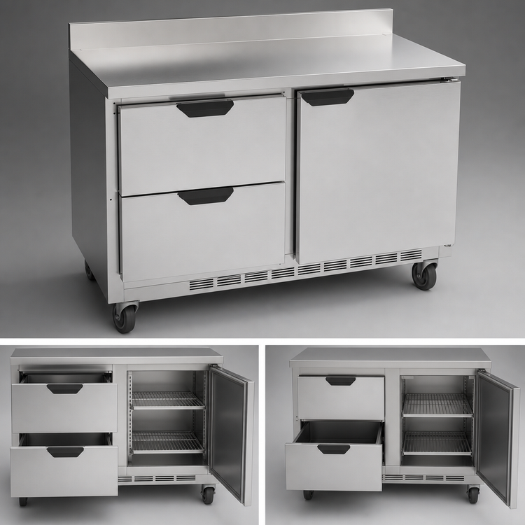 Product image #3 for Beverage-Air 48-Inch Two-Section Worktop Freezer with 2 Drawers and 1 Solid Door, Rear-Mounted Self-Contained R290