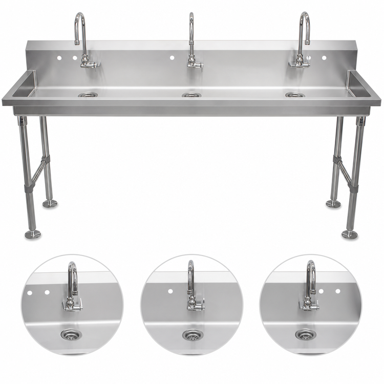 Product image #3 for John Boos Multi-Station Freestanding Hand Wash Sink, 60-Inch, 3-Station, Stainless Steel