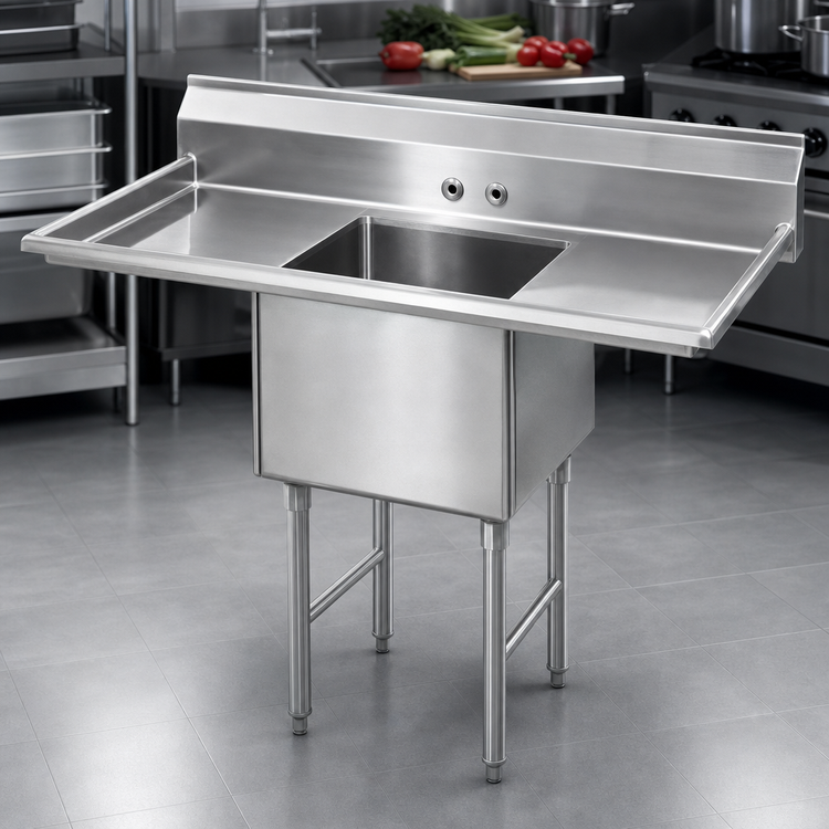 Product image #3 for Advance Tabco Special Value 1-Compartment Fabricated Sink with 24-Inch Left and Right Drainboards, 24 x 24 x 14 Bowl, 72-Inch Wide