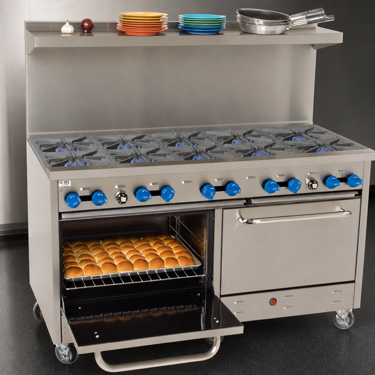 Product image #3 for Comstock-Castle 60-Inch Wide 10-Burner Gas Range with 2 Standard Ovens, Back Riser and High Shelf