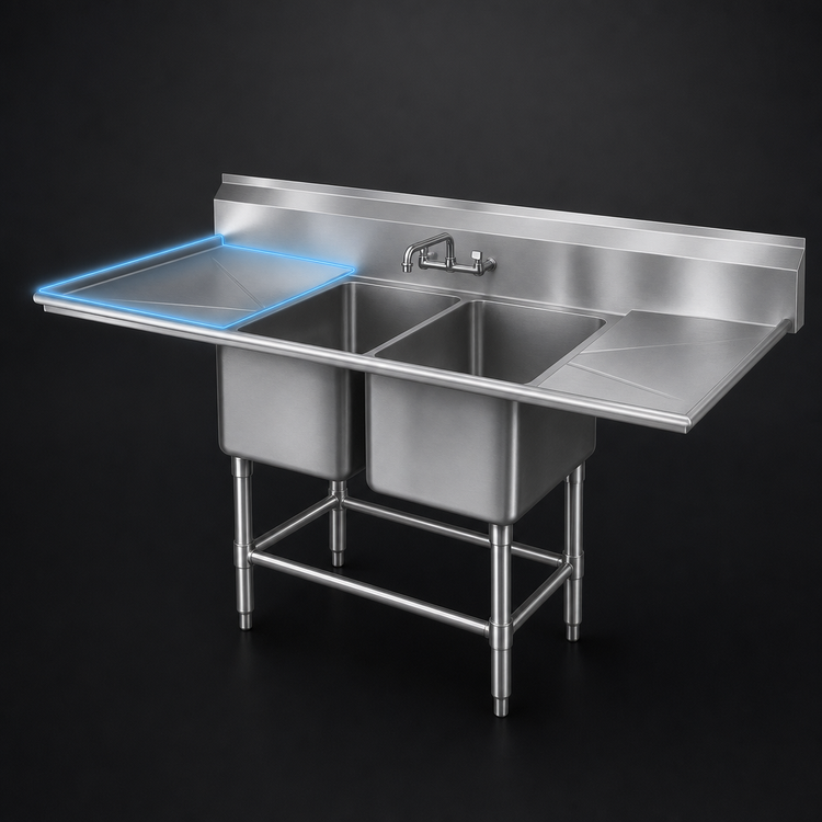 Product image #3 for Eagle Spec-Master FN Series Two-Compartment Sink with Left-Hand Drainboard, 14-Gauge 304 Stainless Steel