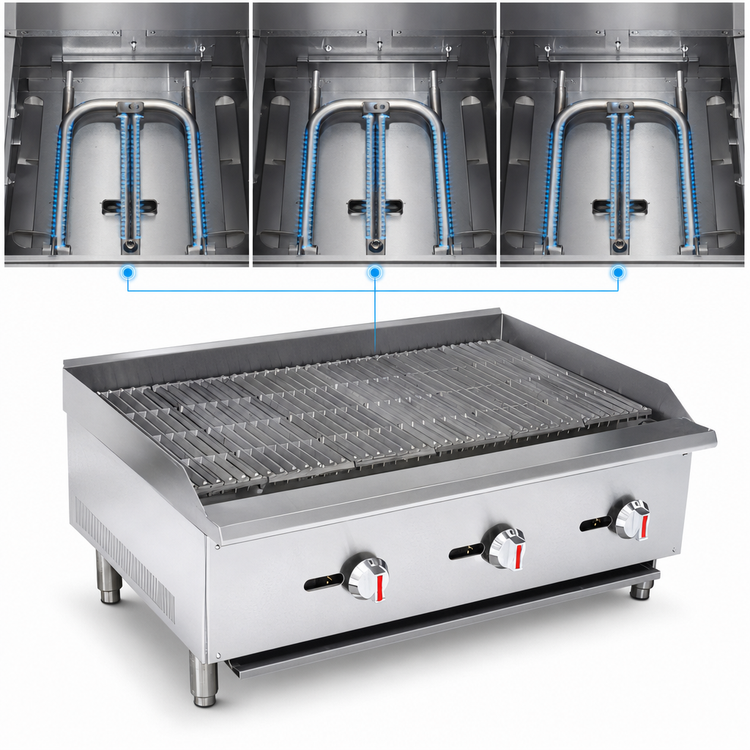 Product image #3 for Sapphire 36-Inch Countertop Gas Charbroiler with 3 U-Shaped Burners, NG/LP