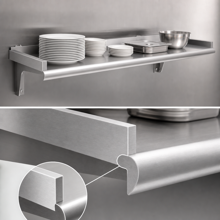 Product image #3 for Eagle Snap-n-Slide Wall-Mounted Shelf, 72 Inches x 15 Inches, V Marine Front Edge, 16/304 Stainless Steel