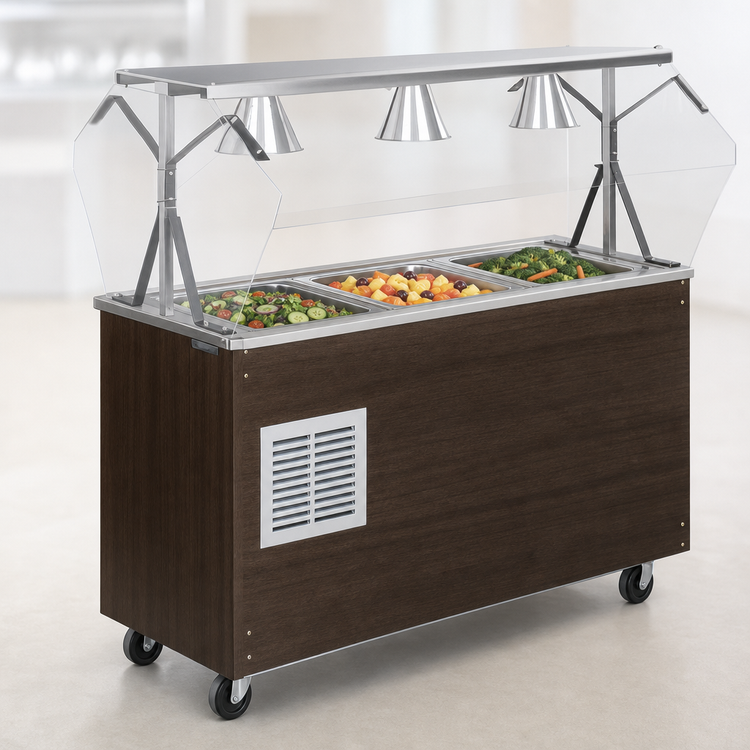 Product image #3 for Vollrath 2-Series Affordable Portable Refrigerated Cold Food Pan Buffet Station, 3-Pan, Walnut Woodgrain