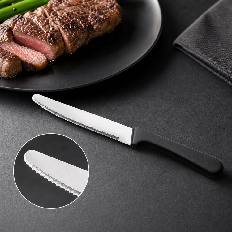 Product image #3 for American Metalcraft Stainless Steel Steak Knife with Black Plastic Handle and Rounded Tip