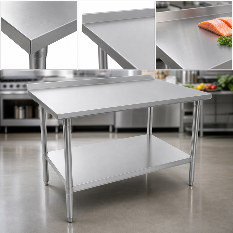 Product image #3 for Stallion 48" x 30" Stainless Steel Work Table with 1-1/2" Rear Up-Turn and Adjustable Undershelf