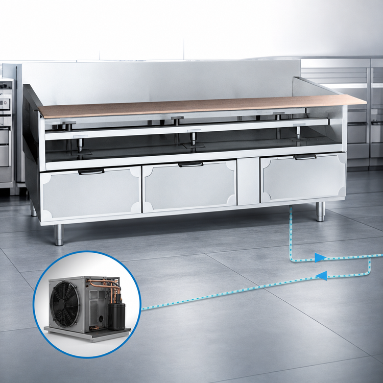 Product image #3 for La Rosa Refrigeration 66 Inch W x 30 Inch D Three-Section Refrigerated Equipment Stand with 4 Drawers