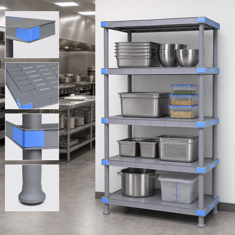 Product image #3 for Millenia 54 Inch Wide x 24 Inch Deep x 86 Inch High Stationary Polymer Shelving Starter Unit with 4 Solid Shelves