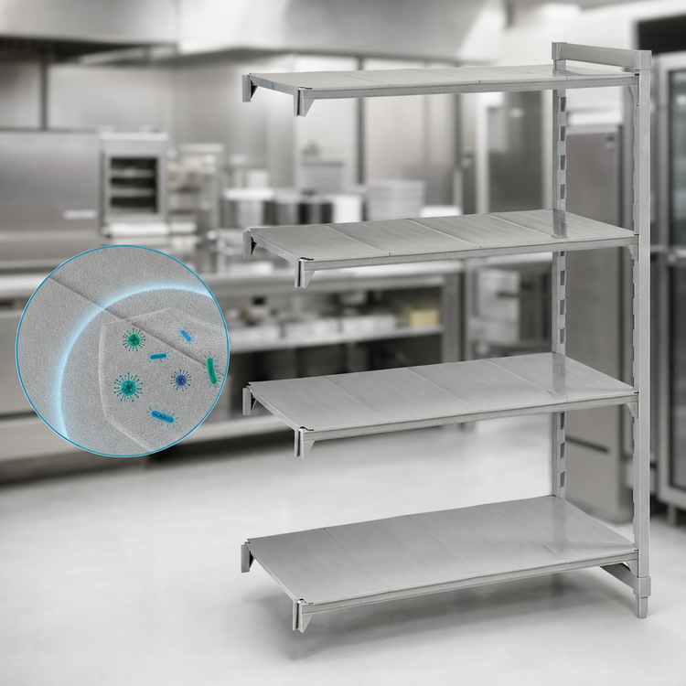 Product image #4 for Cambro Camshelving Premium 4-Tier Solid Add-On Shelving Unit, 42" L x 18" D x 72" H, Speckled Gray