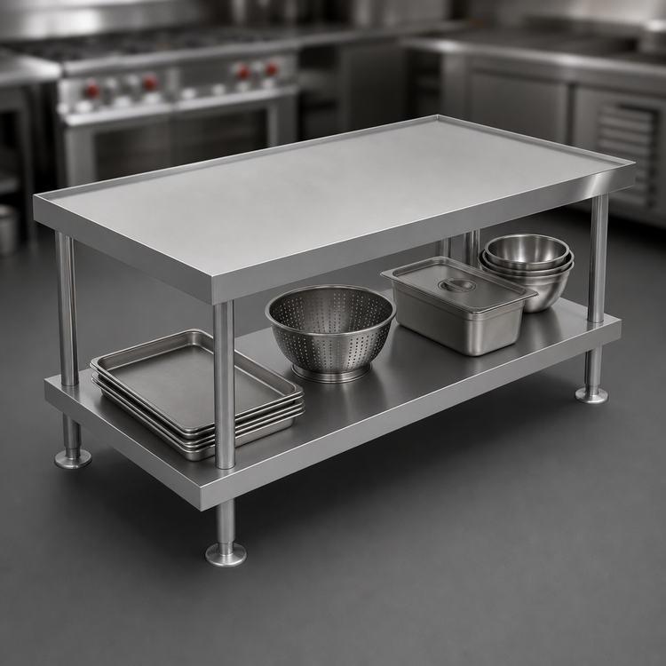 Product image #3 for Vulcan 37-Inch Wide Stainless Steel Equipment Stand With Undershelf and Flanged Feet