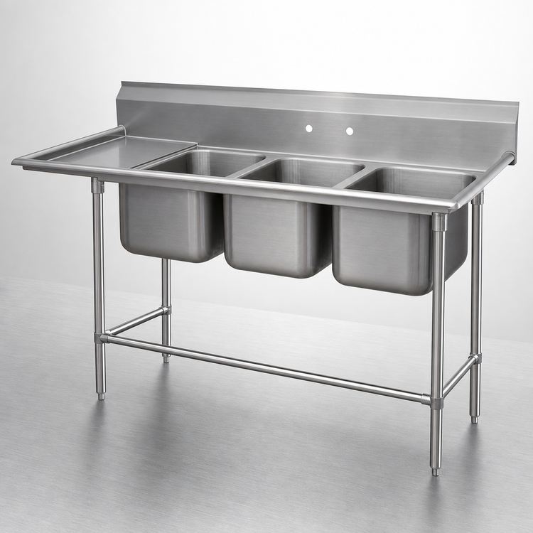 Product image #3 for Regaline 3-Compartment Commercial Sink with Left-Hand Drainboard, 94-3/8 Inch Long, 14-Gauge 304 Stainless Steel
