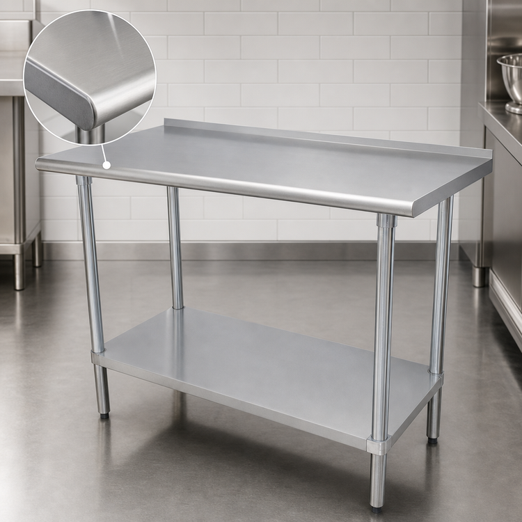 Product image #3 for Advance Tabco 48-Inch x 36-Inch 304 Stainless Steel Work Table with Adjustable Undershelf and 1-1/2-Inch Rear Up-Turn