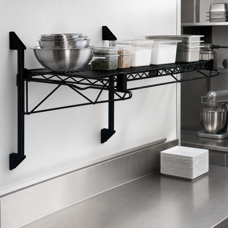 Product image #3 for Quantum Cantilever Single Shelf Wall-Mount Wire Shelving Kit, 48"W x 18"D, Black Epoxy Antimicrobial