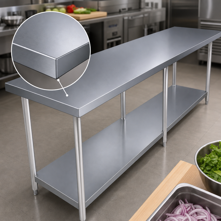 Product image #3 for BK Resources 84-Inch x 24-Inch 18-Gauge 430 Stainless Steel Work Table with Adjustable Undershelf
