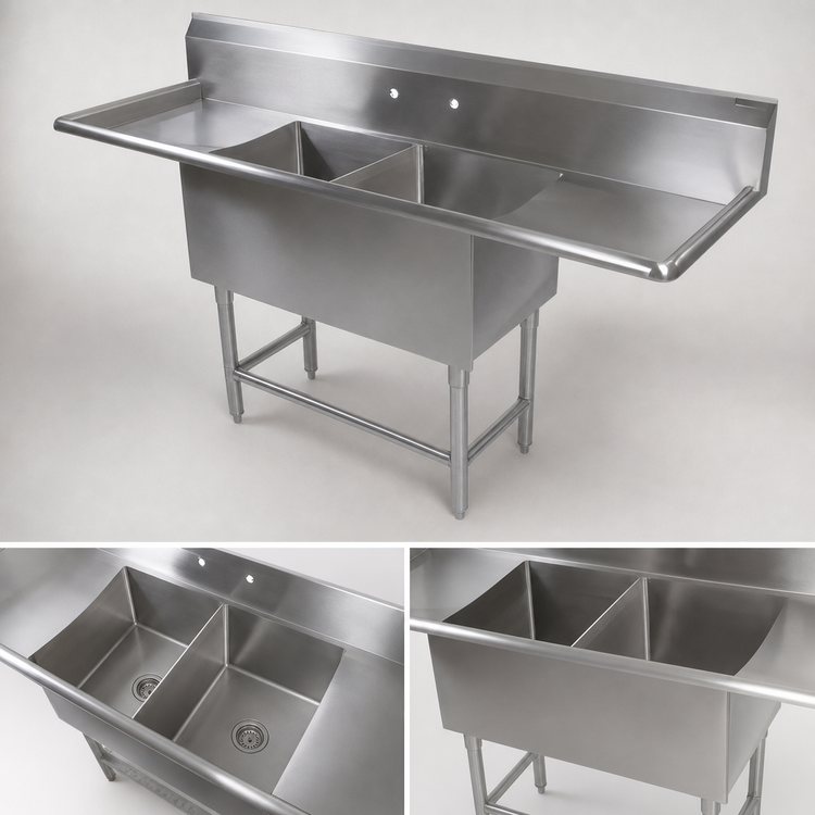Product image #3 for John Boos Pro-Bowl Floor Model 2-Compartment Stainless Steel Sink with Dual 24-Inch Drainboards