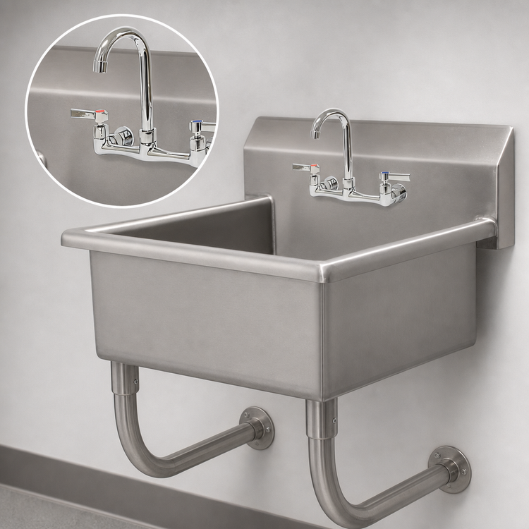 Product image #3 for Advance Tabco Wall Mounted One-Station 16 Gauge Stainless Steel Service Sink with K-159 Gooseneck Faucet, 20 x 19-1/2 Inch Bowl