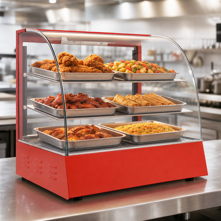 Product image #3 for Omcan 26-Inch Curved Glass Countertop Hot Food Display Warmer