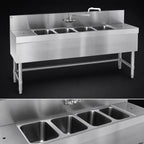 Thumbnail image #3 for Eagle Group Spec-Bar B7RL-4-24 Four-Compartment Stainless Steel Underbar Sink with Left & Right Drainboards, 84W x 24D