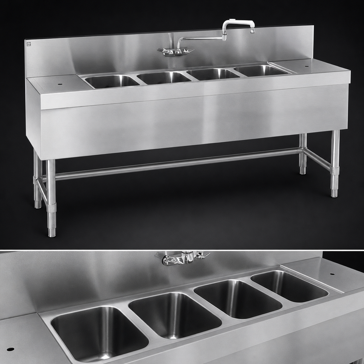 Product image #3 for Eagle Spec-Bar Four-Compartment Underbar Sink Unit with Left & Right Drainboards, 84-Inch Wide