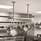 Thumbnail image #3 for John Boos PRTC1A-C Ceiling-Mounted Square Stainless Steel Pot Rack with 9 Double Hooks, 31-1/4 x 18 x 48 Inches