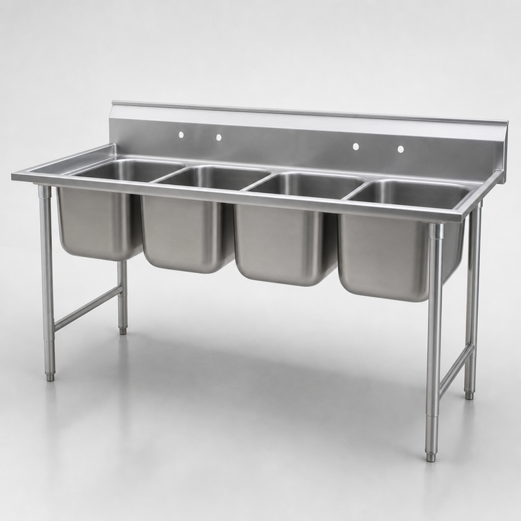 Product image #3 for Eagle Group 414 Series Four-Compartment Coved Corner Sink, 76-1/2" W x 27-1/2" D, Without Drainboards
