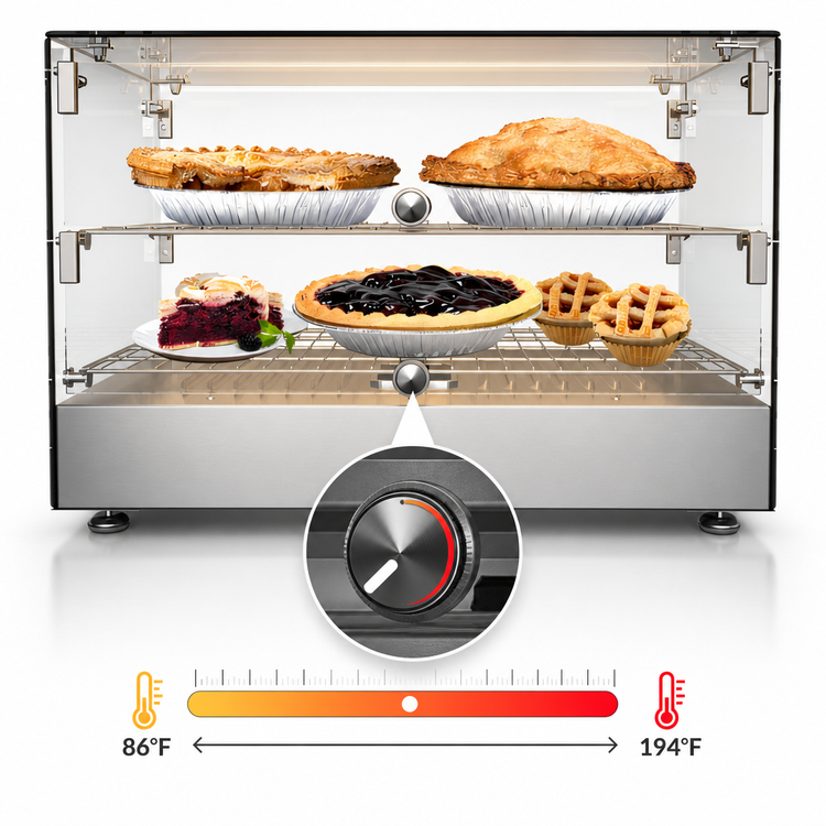 Product image #3 for KoolMore Countertop Hot Food Display Warmer, 1.7 Cu. Ft., 2-Shelf Self-Service, Curved Glass