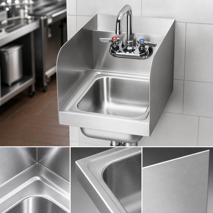 Product image #3 for Krowne 12-Inch Space Saver Wall-Mount Hand Sink with Faucet and Left/Right Side Splashes
