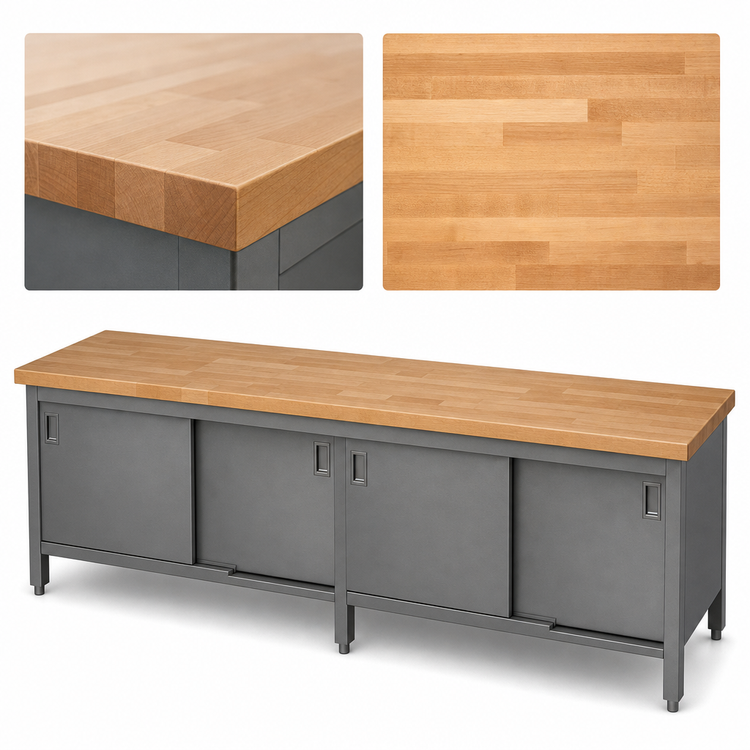 Product image #3 for John Boos 144" x 30" Maple Top Enclosed Base Work Table with Sliding Doors