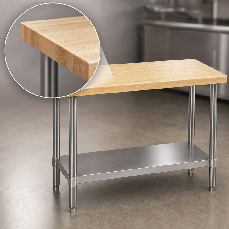 Product image #3 for Eagle Group 60 Inch x 24 Inch Hardwood Top Work Table with Open Stainless Steel Base and Undershelf