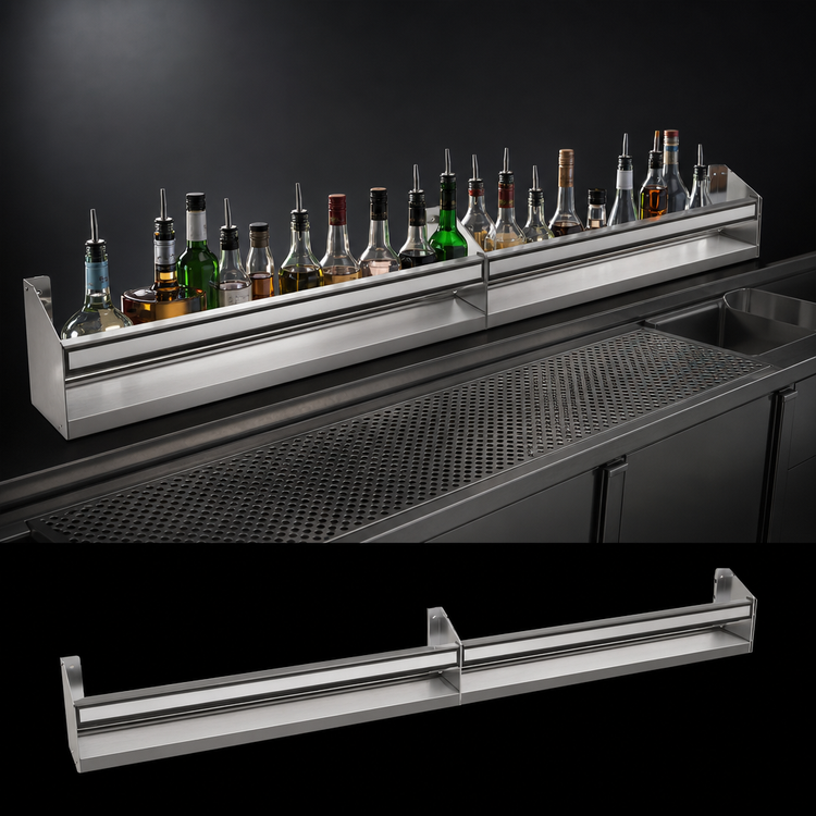 Product image #3 for Glastender 73-Inch Single Stainless Steel Speed Rail with PVC Sound-Deadening Covers