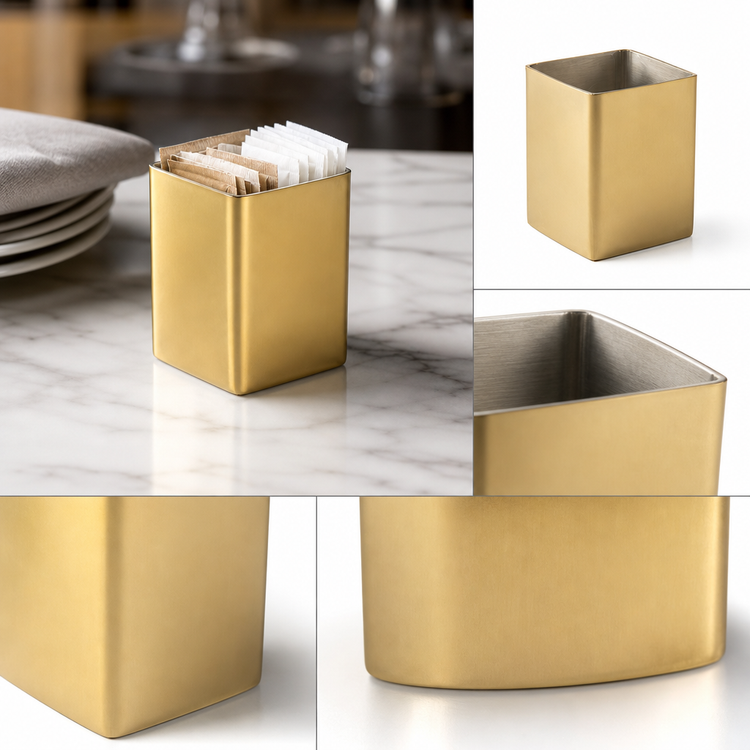 Product image #3 for American Metalcraft Gold Stainless Steel Square Sugar Packet Holder