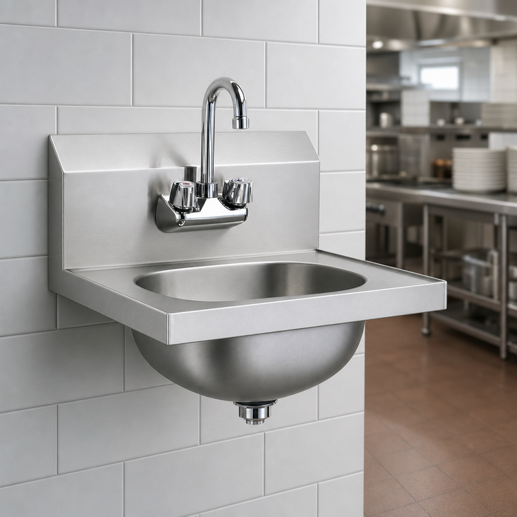 Product image #3 for Eagle Group HSA-10-F-1X Wall-Mounted 304 Stainless Steel Hand Sink with Splash-Mounted Gooseneck Faucet