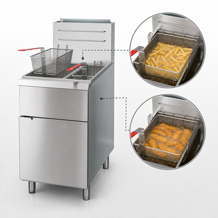Product image #4 for IKON Cooking Split Pot Natural Gas Commercial Deep Fryer, 40 lb. Per Tank, Millivolt Controls