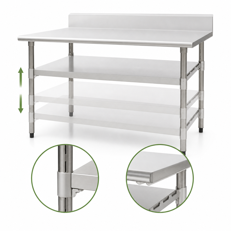 Product image #3 for Eagle Group Adjustable Galvanized Work Table Undershelf for 30 x 30 Tables with Uni-Lok Hat Channel Frame