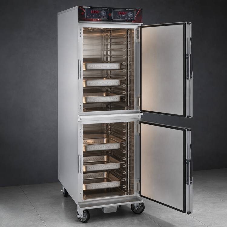 Product image #3 for Cres Cor Mobile Full-Height Two-Compartment Radiant Cook-and-Hold Cabinet, 16 Full-Size Pan Capacity
