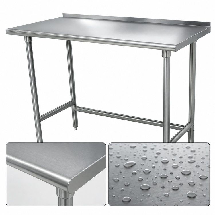 Product image #3 for Advance Tabco Special Value 60" x 30" 304 Stainless Steel Open Base Work Table with 1-1/2" Rear Up-Turn